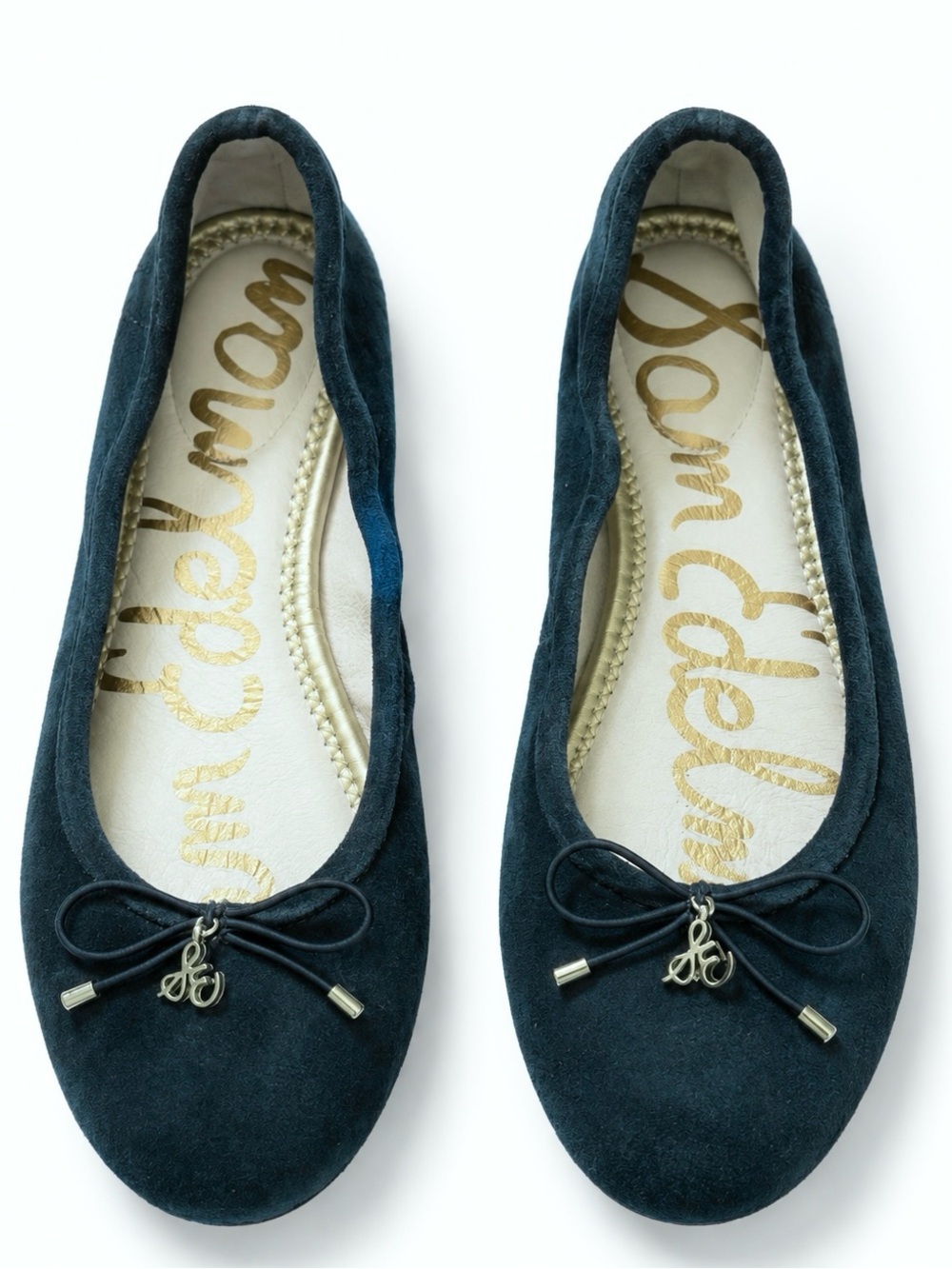 Sam Edelman Forest Green Suede Ballet Flats with Bow & Charm
